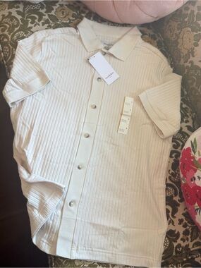 Goodfellow Weekend Vacation Casual Short-Sleeve Rib Knit Polo Shirt - Cream